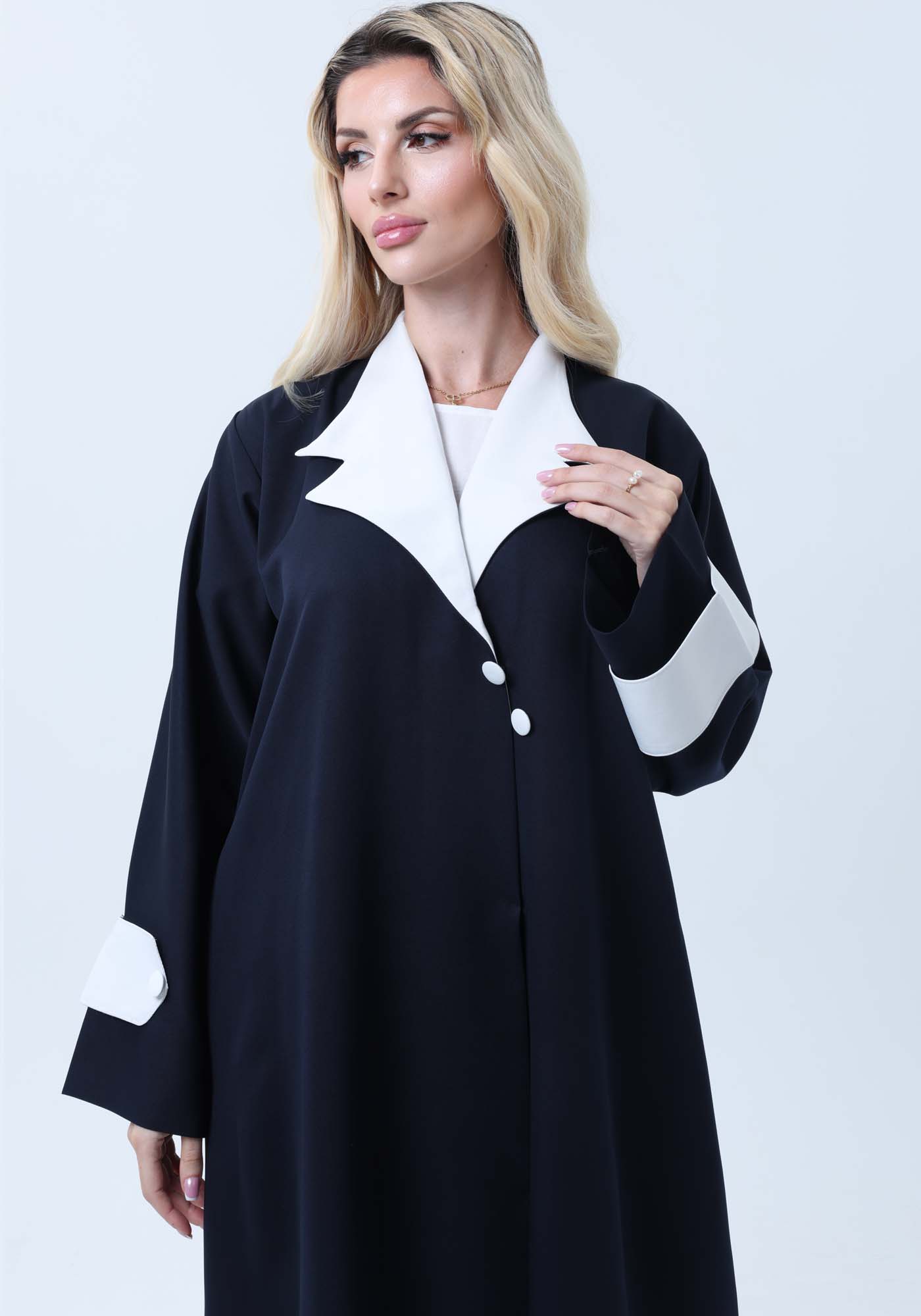 Navy & White Contrast Collar Professional Abaya with Headscarf