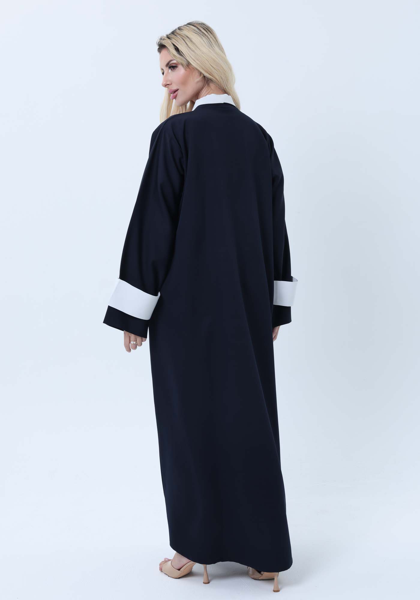 Navy & White Contrast Collar Professional Abaya with Headscarf