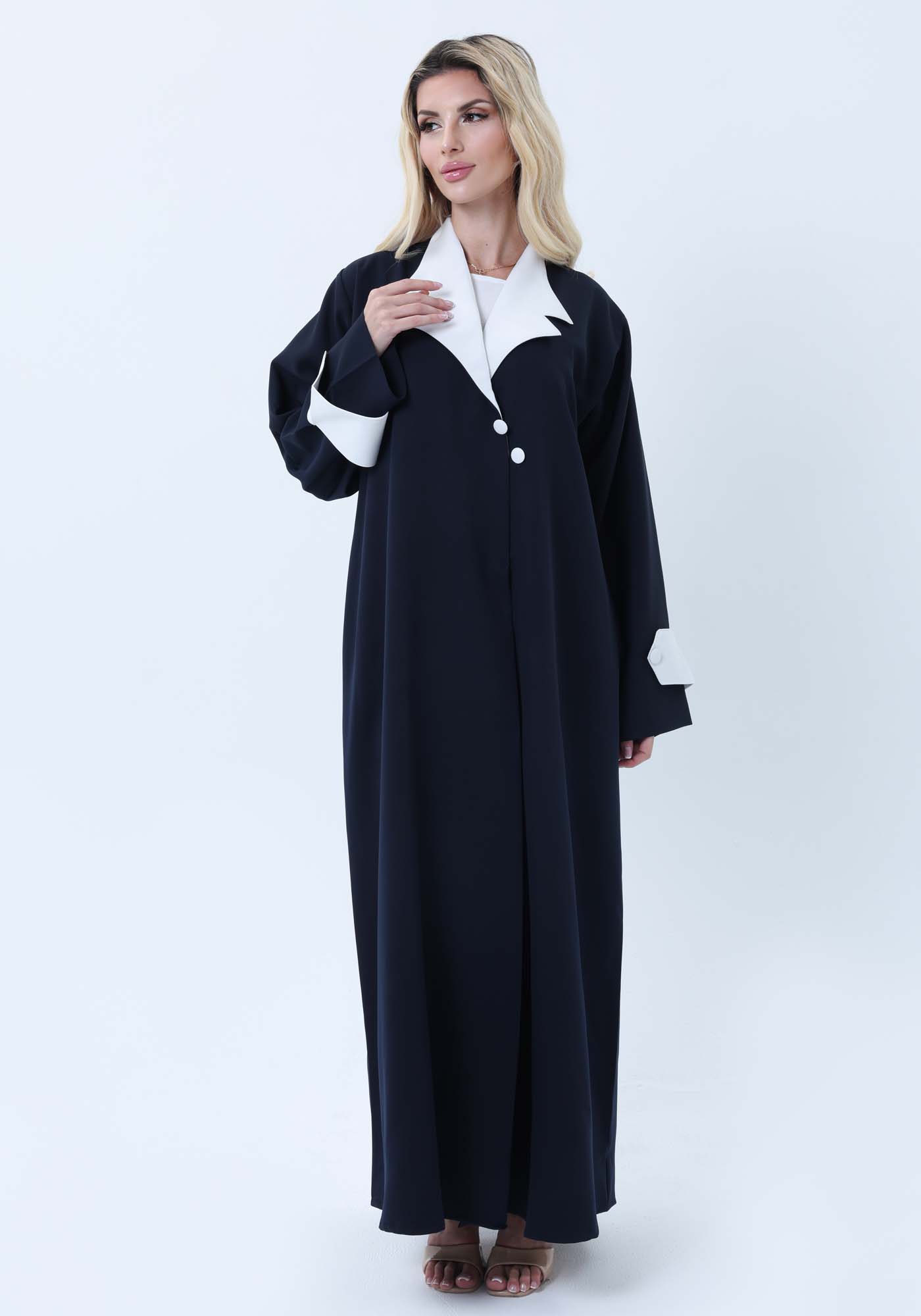 Navy & White Contrast Collar Professional Abaya with Headscarf