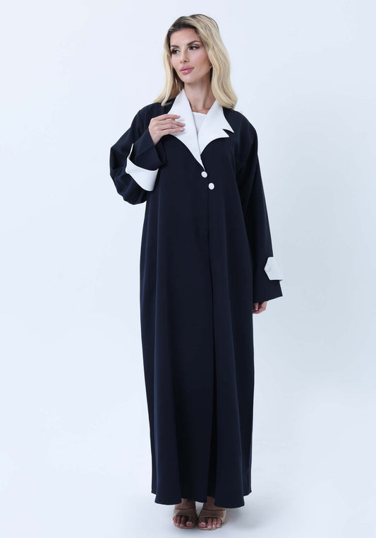 Navy & White Contrast Collar Professional Abaya with Headscarf