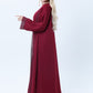 3-Piece Maroon Abaya Set with Intricate Lace Detailing & Matching Headscarf
