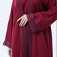 3-Piece Maroon Abaya Set with Intricate Lace Detailing & Matching Headscarf