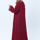 3-Piece Maroon Abaya Set with Intricate Lace Detailing & Matching Headscarf