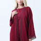 3-Piece Maroon Abaya Set with Intricate Lace Detailing & Matching Headscarf