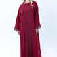 3-Piece Maroon Abaya Set with Intricate Lace Detailing & Matching Headscarf