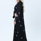 Black Silk Abaya with Silver Embroidered Motifs & Matching Headscarf