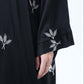 Black Silk Abaya with Silver Embroidered Motifs & Matching Headscarf