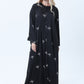 Black Silk Abaya with Silver Embroidered Motifs & Matching Headscarf