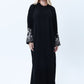 Black Abaya with Ornate Silver Sequined Sleeve Embellishments