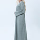 Sage Green Melange Linen Abaya with Intricate Lace Panel Detail