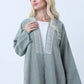 Sage Green Melange Linen Abaya with Intricate Lace Panel Detail