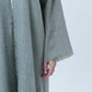 Sage Green Melange Linen Abaya with Intricate Lace Panel Detail