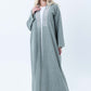 Sage Green Melange Linen Abaya with Intricate Lace Panel Detail