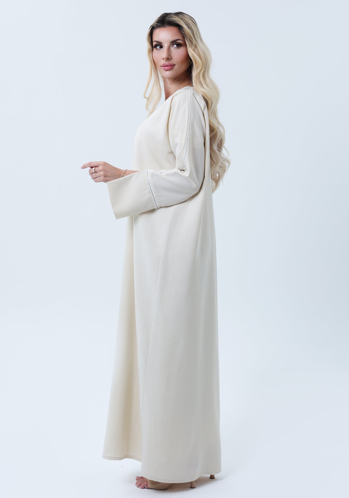 Melange Open Front Abaya with Slit Sleeves and Matching Headscarf