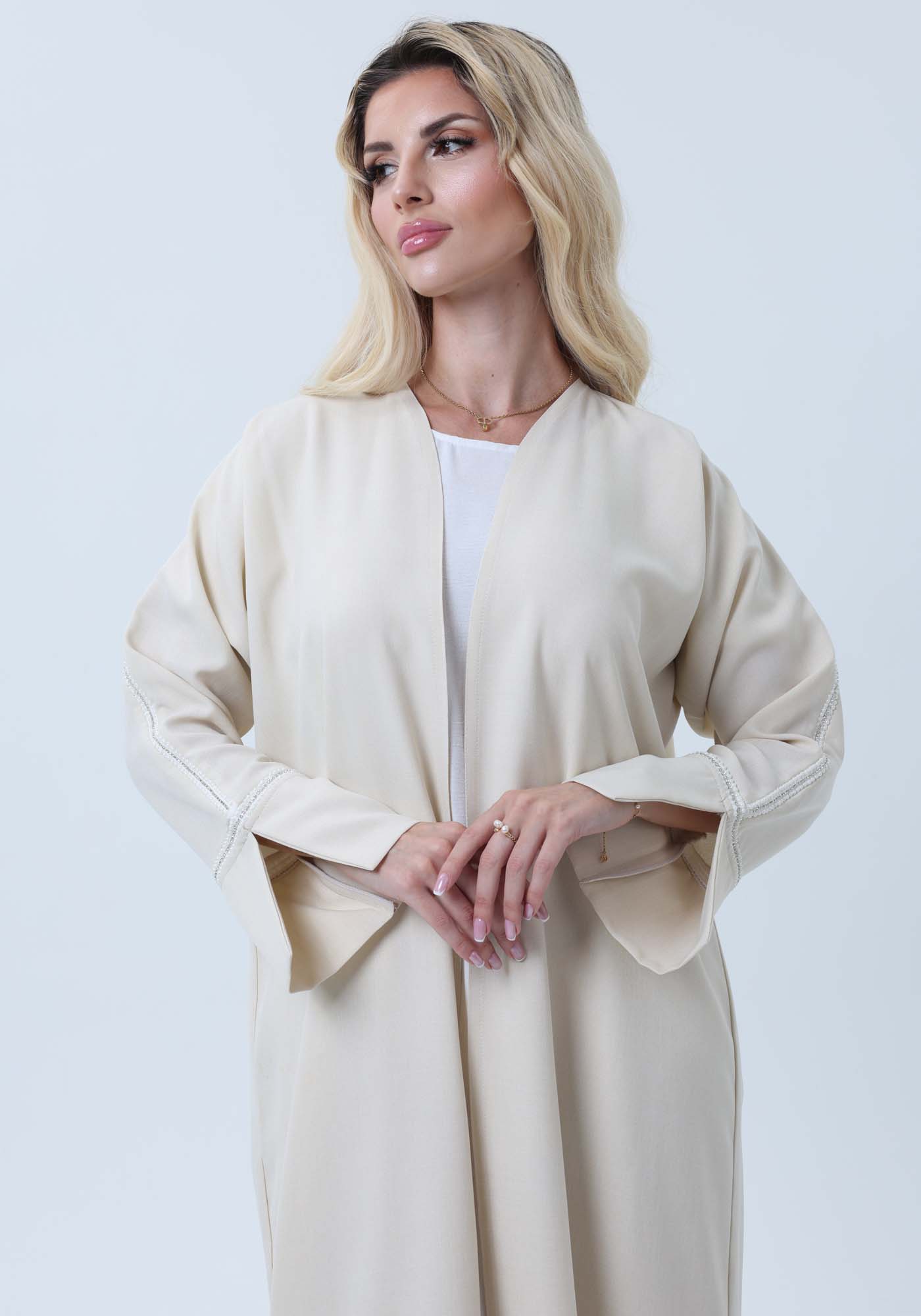 Melange Open Front Abaya with Slit Sleeves and Matching Headscarf