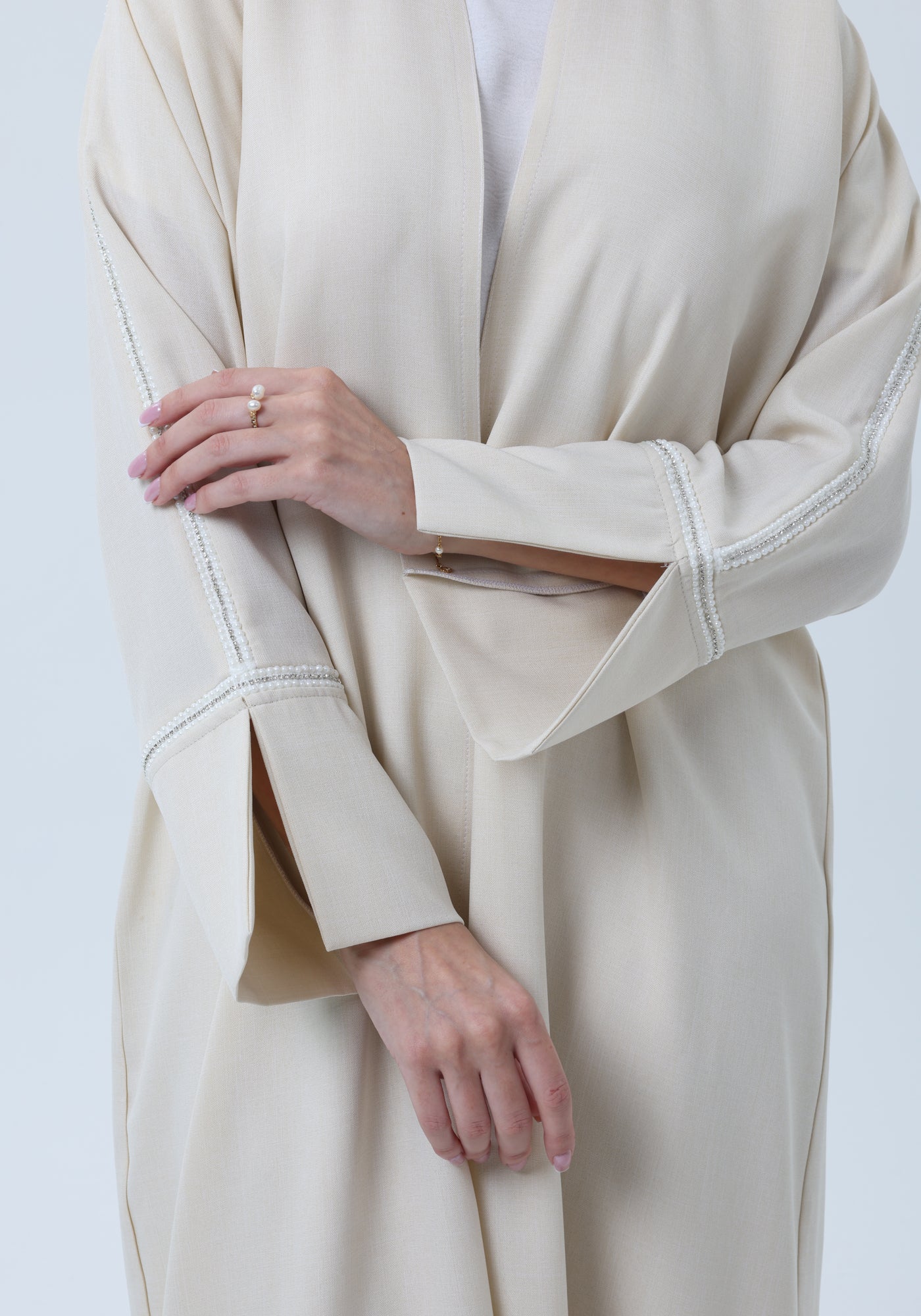 Melange Open Front Abaya with Slit Sleeves and Matching Headscarf