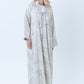 Premium Floral Print Abaya with Collar Detail - Elegant Cream & Gray with Headscarf