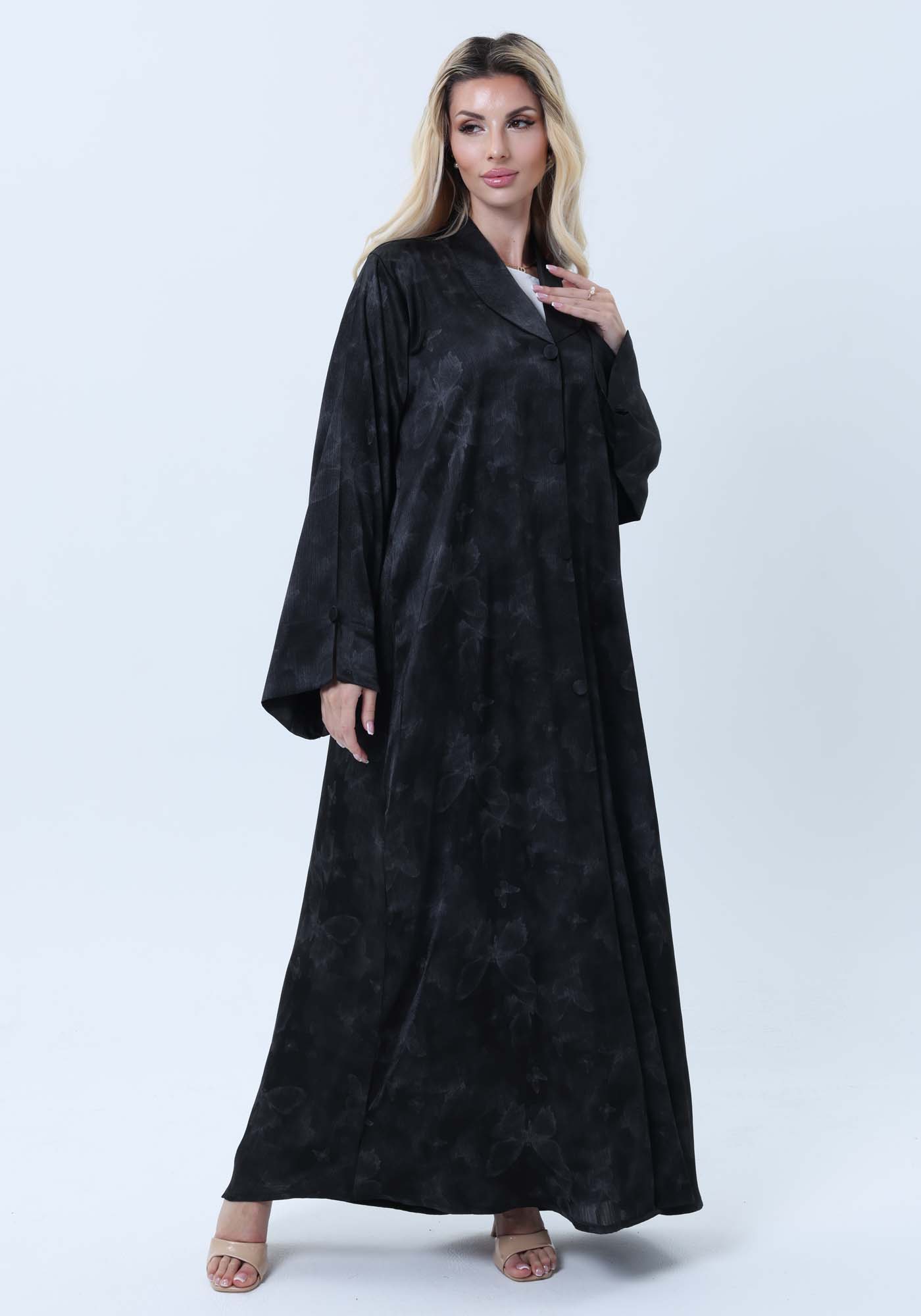 Black Premium Soft Fabric Abaya with Self-Design & Headscarf