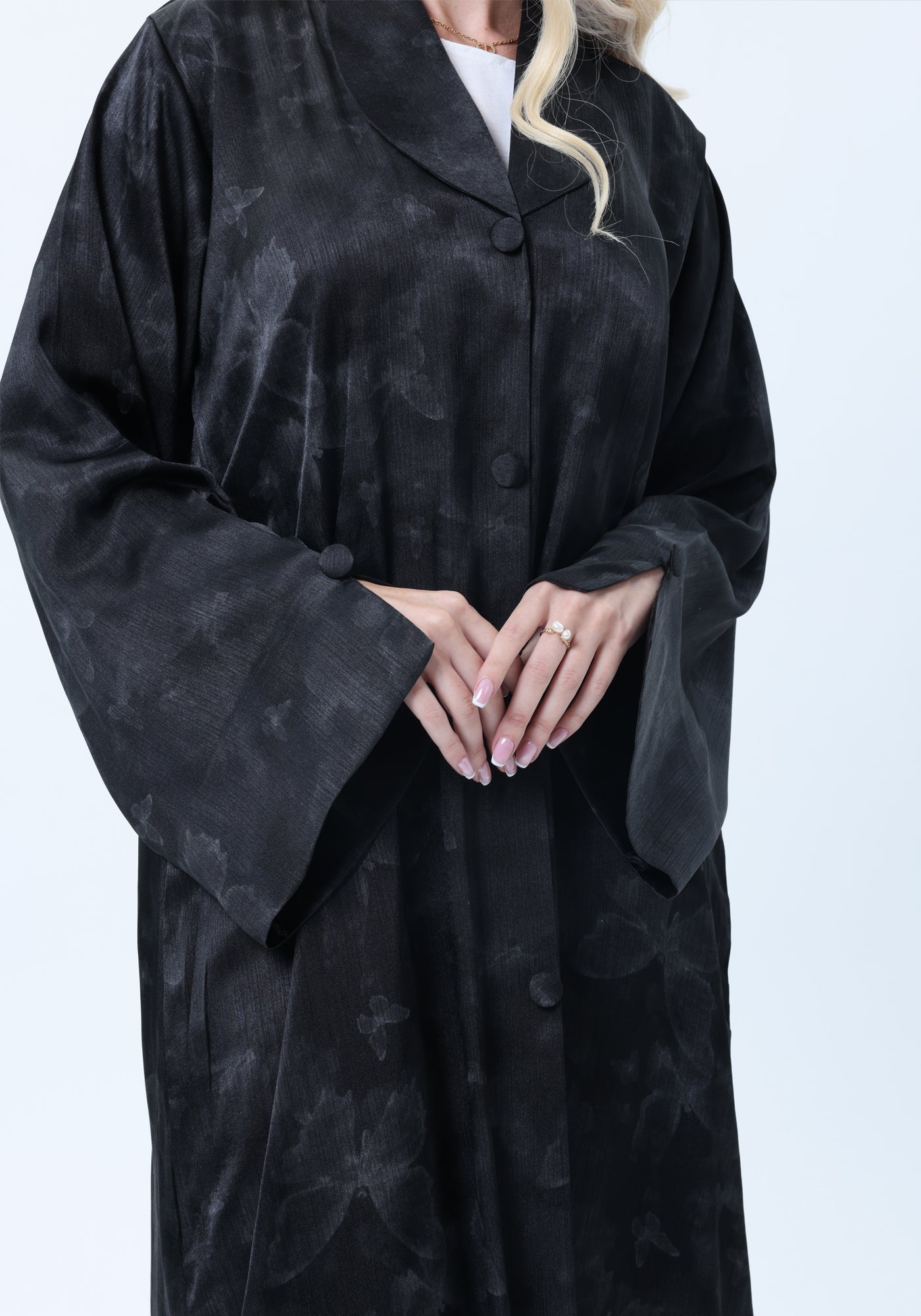 Black Premium Soft Fabric Abaya with Self-Design & Headscarf