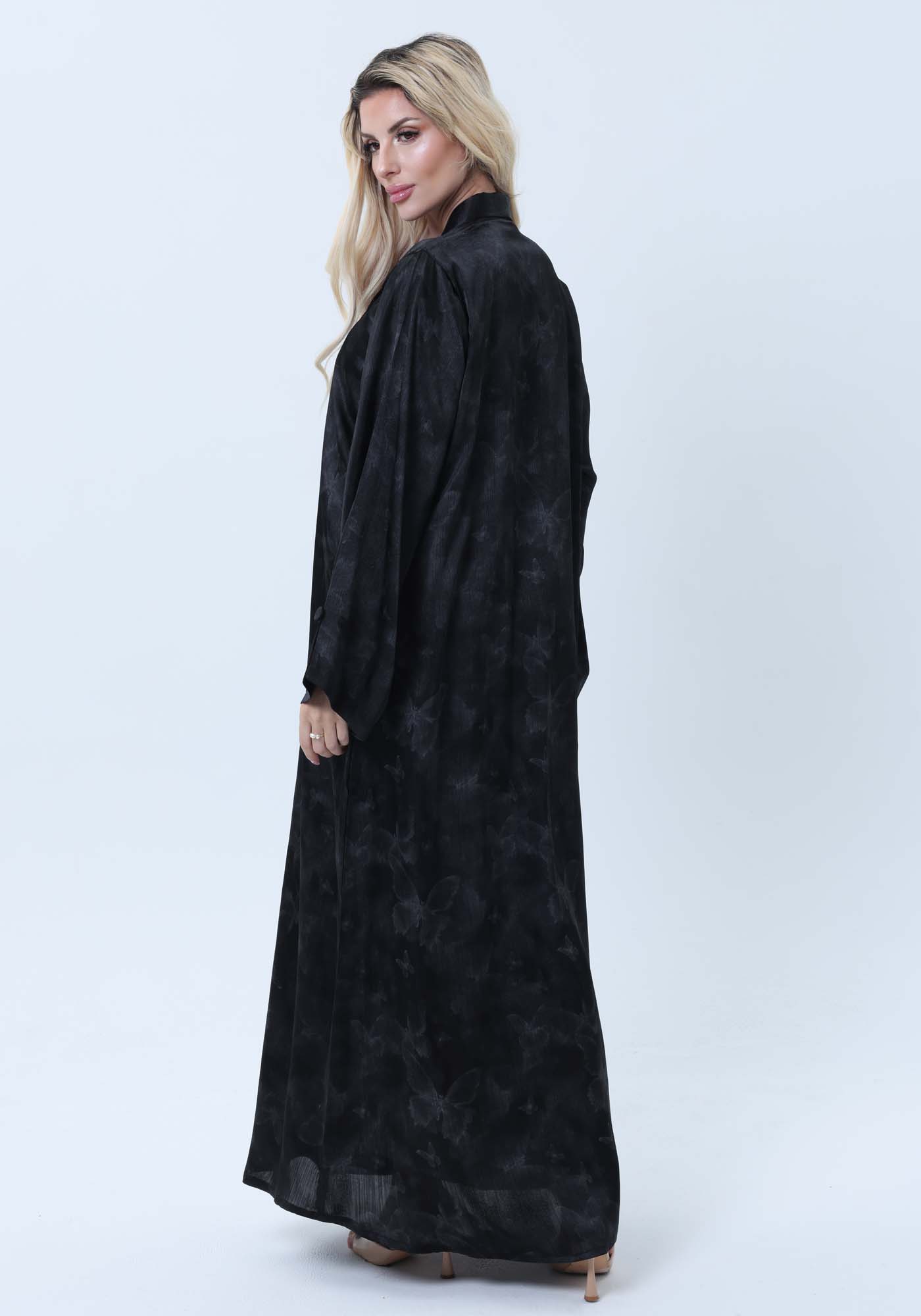 Black Premium Soft Fabric Abaya with Self-Design & Headscarf