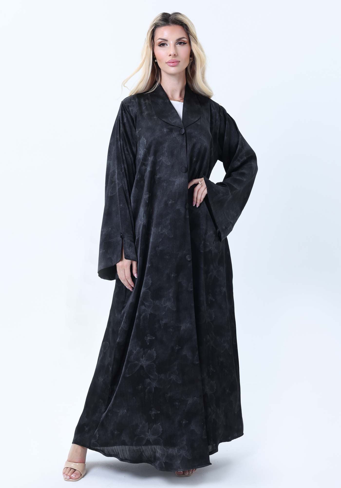 Black Premium Soft Fabric Abaya with Self-Design & Headscarf