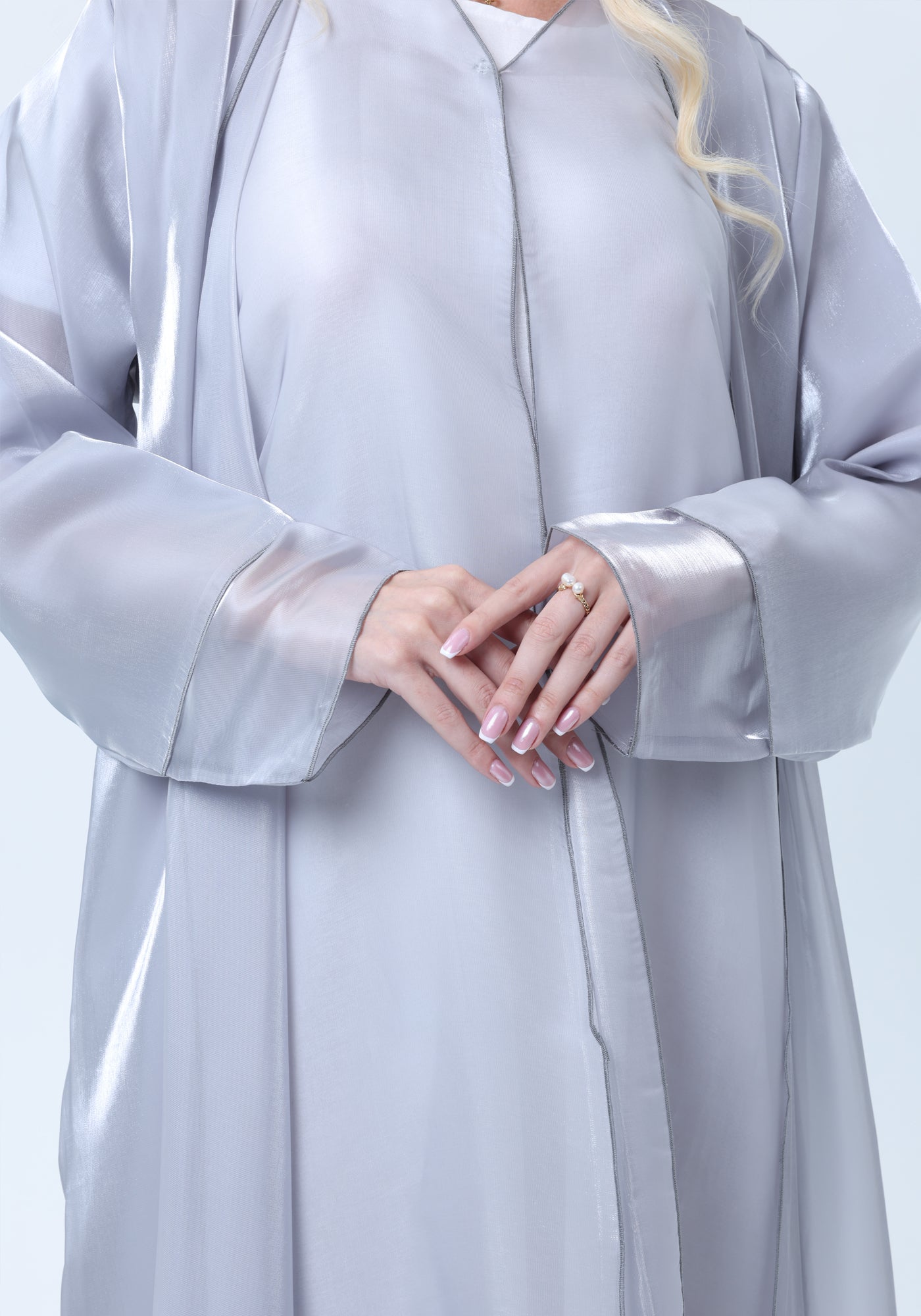 3 Piece Grey Organza Abaya Set