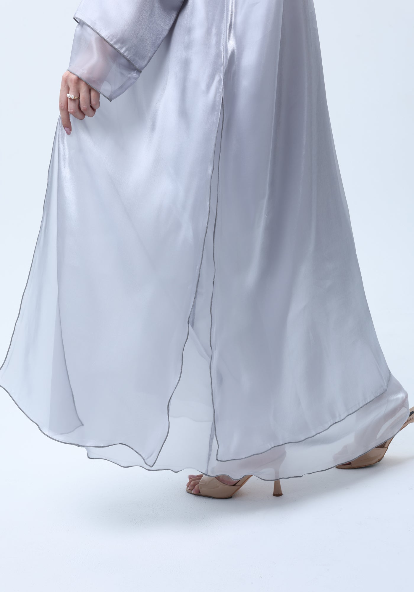 3 Piece Grey Organza Abaya Set