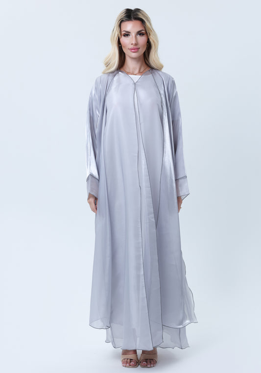 3 Piece Grey Organza Abaya Set