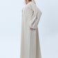 Light Beige Melange Abaya with Decorative Buttons and Matching Headscarf