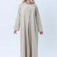 Light Beige Melange Abaya with Decorative Buttons and Matching Headscarf