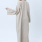 Light Beige Melange Abaya with Decorative Buttons and Matching Headscarf