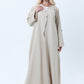 Light Beige Melange Abaya with Decorative Buttons and Matching Headscarf