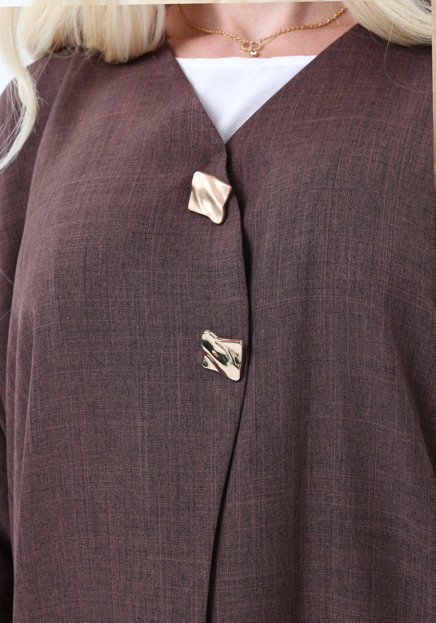 Brown Mélange Abaya with Decorative Buttons and Matching Headscarf