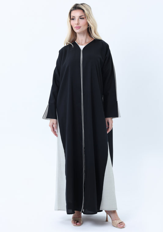 Two-Tone Colorblock  Melange Abaya with Contrast Piping and Slit Sleeves comes with Headscarf
