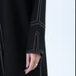 Professional Black Abaya with White Contrast Stitching, Slit Sleeves and Matching Headscarf