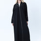 Professional Black Abaya with White Contrast Stitching, Slit Sleeves and Matching Headscarf