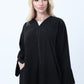 Black Phua Fabric Abaya with Lace Trim, Silver Detailing & Pockets