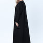 Black Phua Fabric Abaya with Lace Trim, Silver Detailing & Pockets
