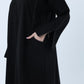 Black Phua Fabric Abaya with Lace Trim, Silver Detailing & Pockets
