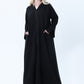 Black Phua Fabric Abaya with Lace Trim, Silver Detailing & Pockets