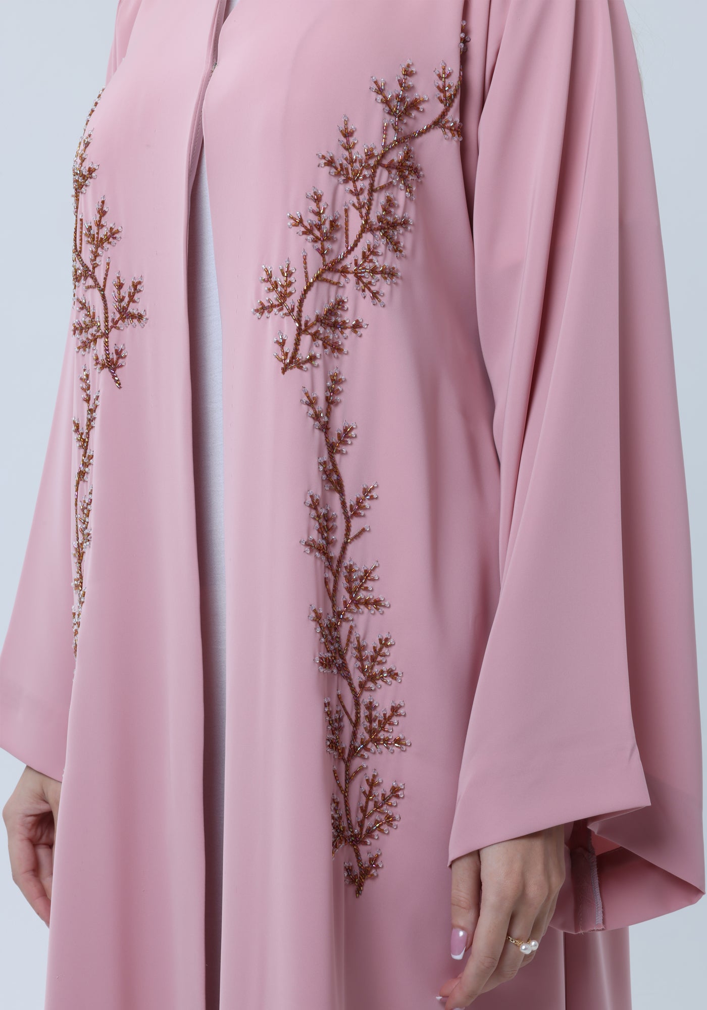 Pink Embroidered Abaya in Nida Fabric with Matching Sheila