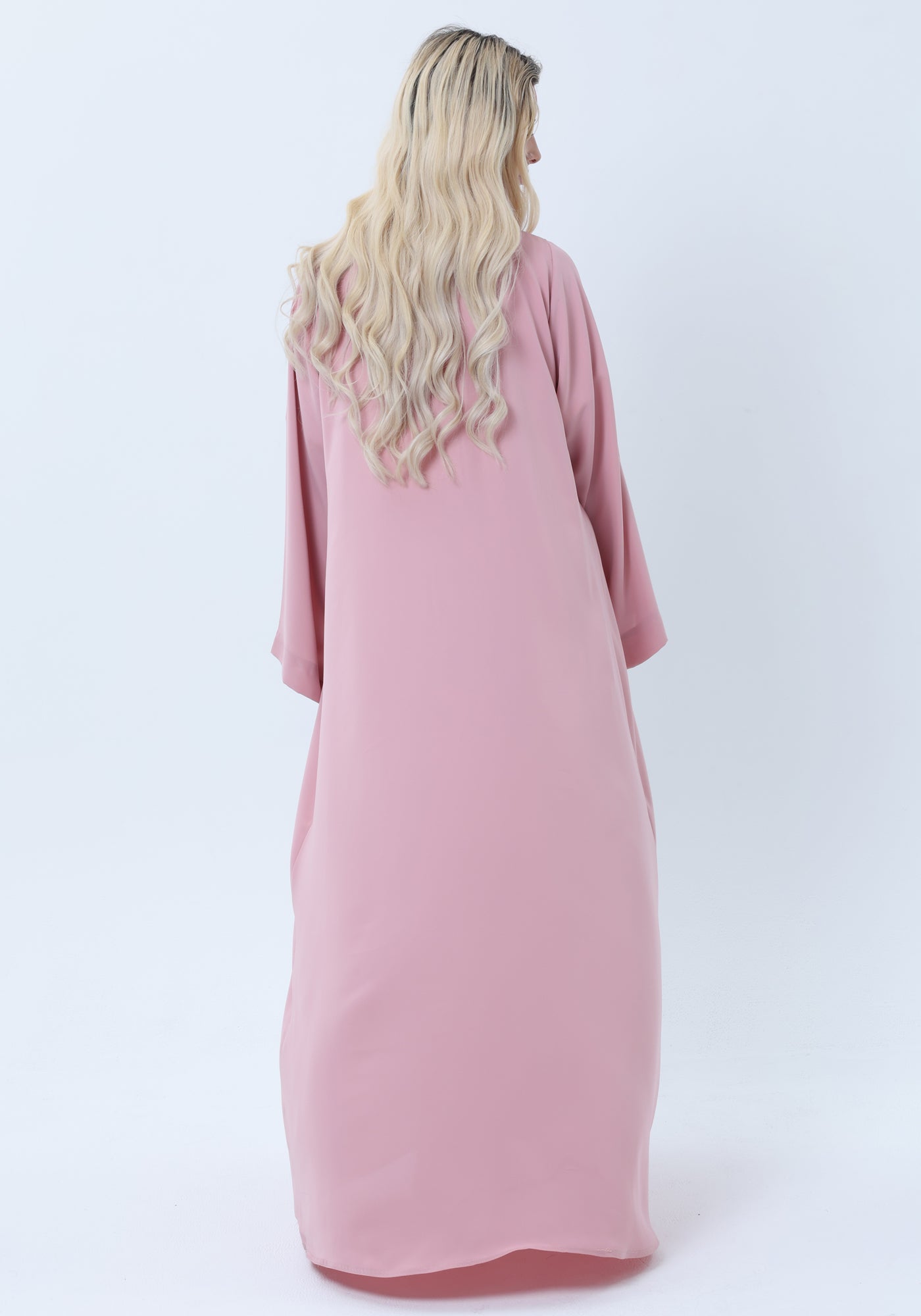 Pink Embroidered Abaya in Nida Fabric with Matching Sheila