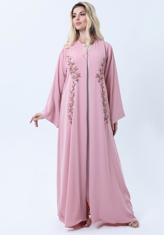Pink Embroidered Abaya in Nida Fabric with Matching Sheila