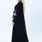 Black Nida Abaya with White Leaf Embroidery  - Elegant Threadwork Design With Headscarf