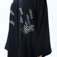 Black Nida Abaya with White Leaf Embroidery  - Elegant Threadwork Design With Headscarf