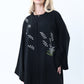 Black Nida Abaya with White Leaf Embroidery  - Elegant Threadwork Design With Headscarf