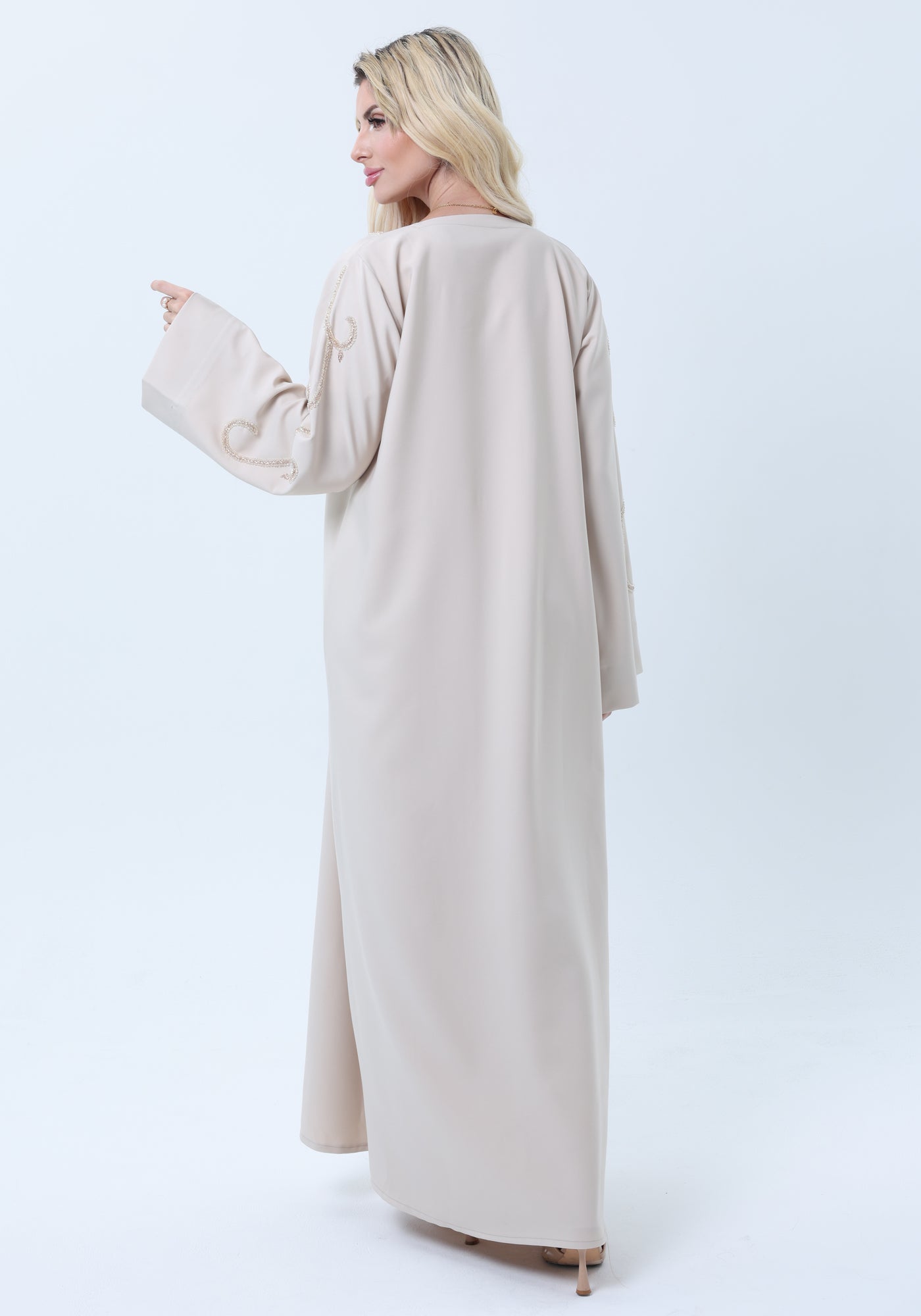 Beige Mélange Hand Embroidered Abaya with Matching Headscarf