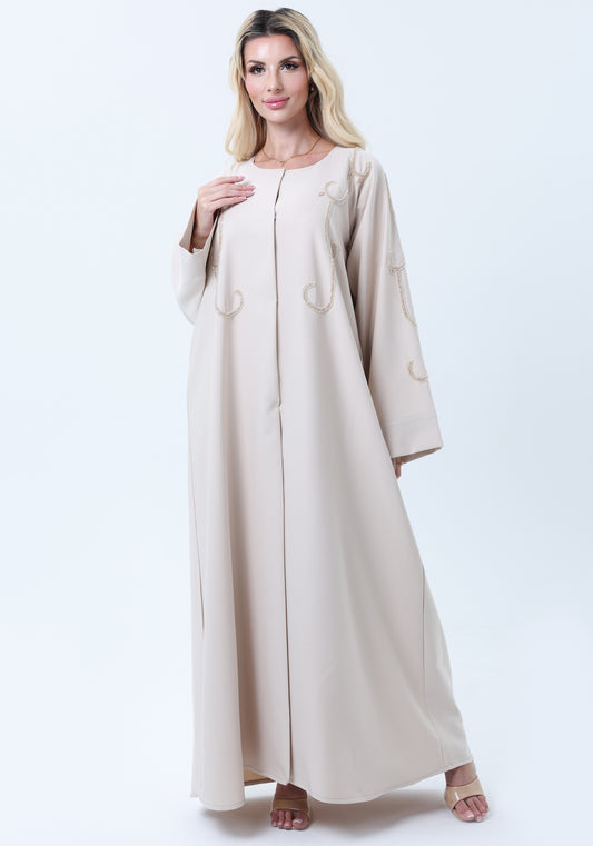 Beige Mélange Hand Embroidered Abaya with Matching Headscarf