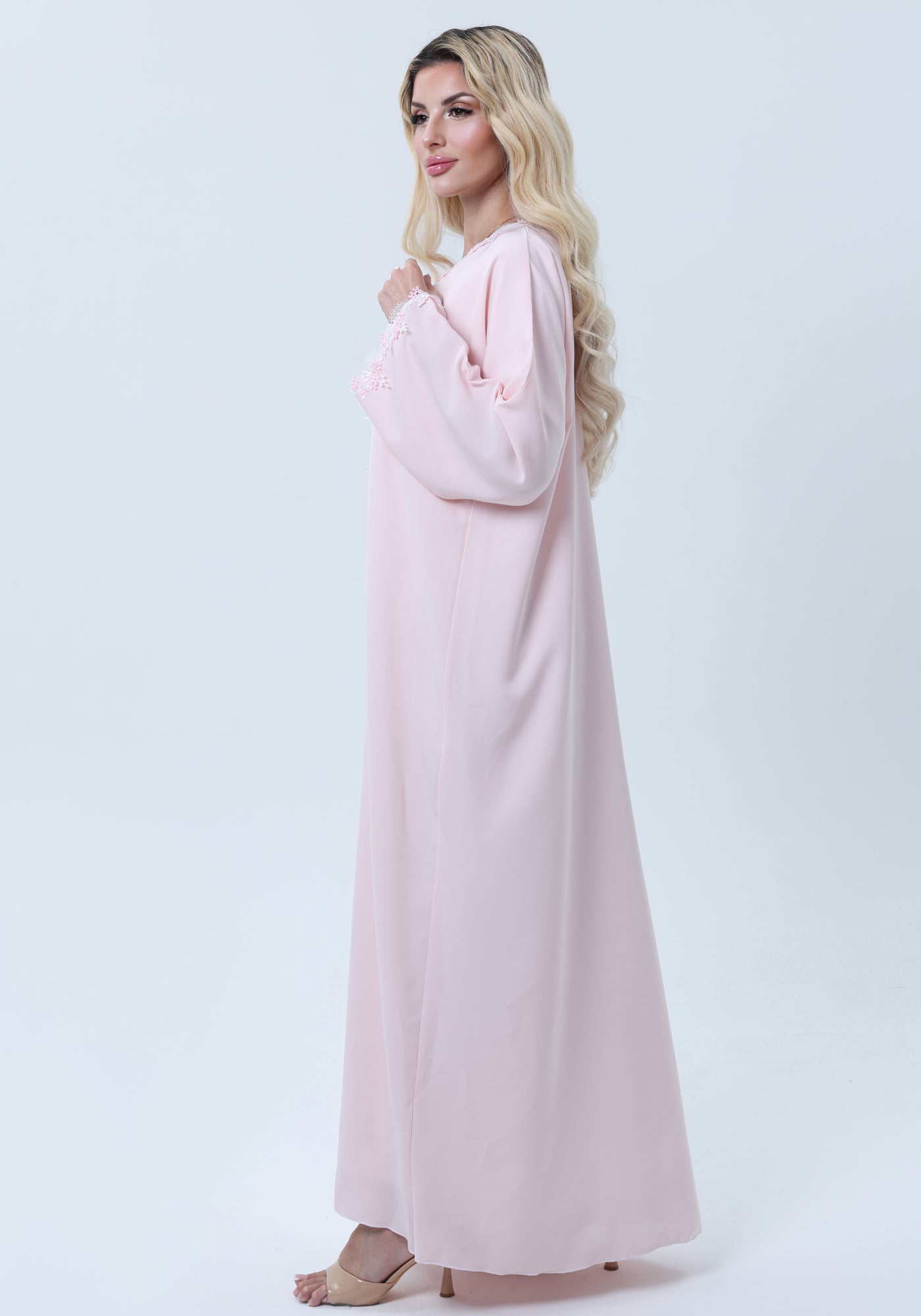Elegant Pink Lace Abaya with Matching Sheila - Lightweight Nida