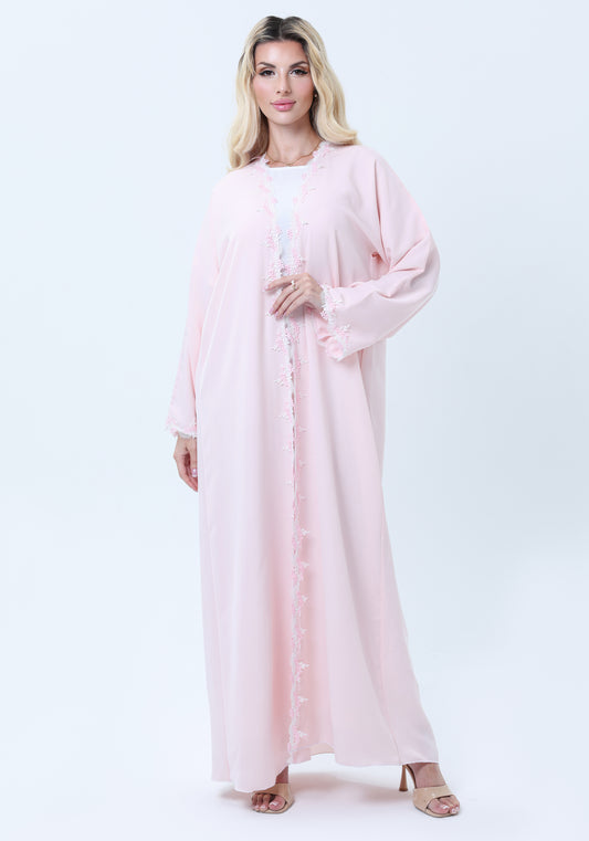 Elegant Pink Lace Abaya with Matching Sheila - Lightweight Nida